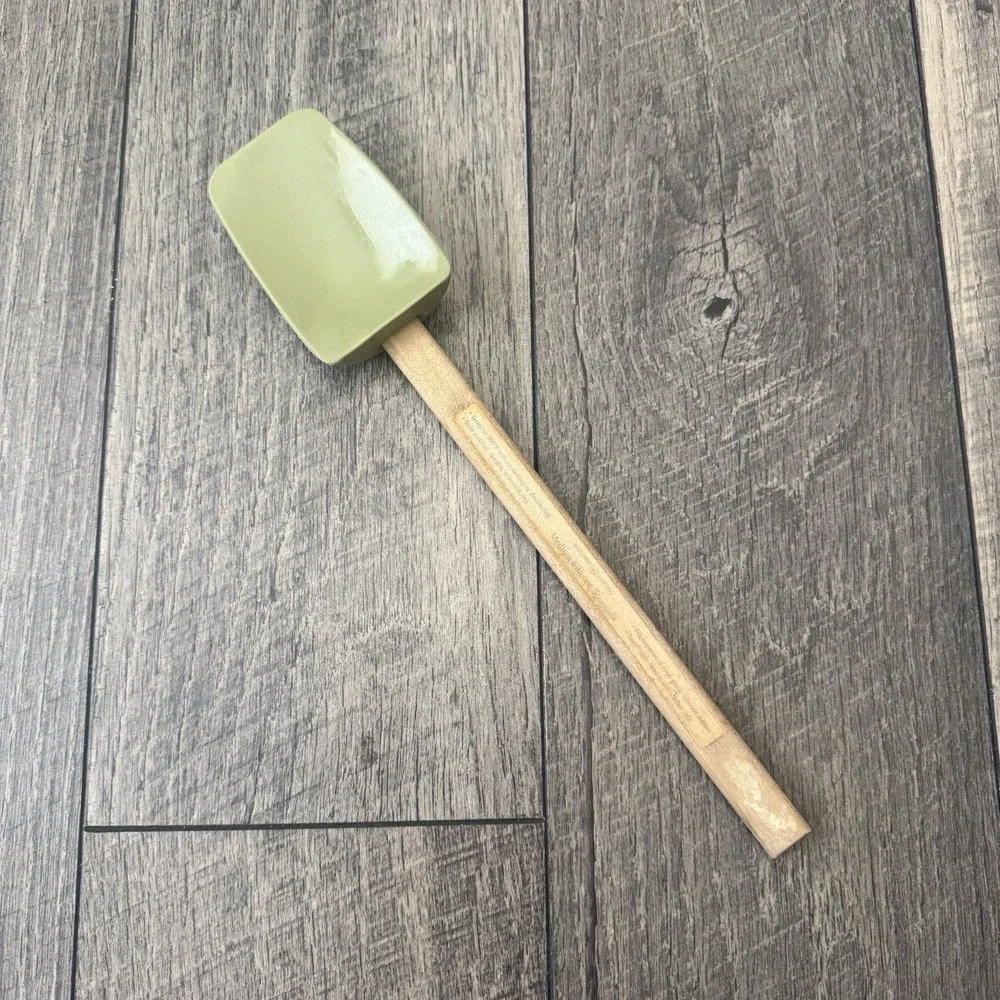 Vintage Williams Sonoma Silicon Cooking Spoonula Avocado Green w/Wood Handle 12